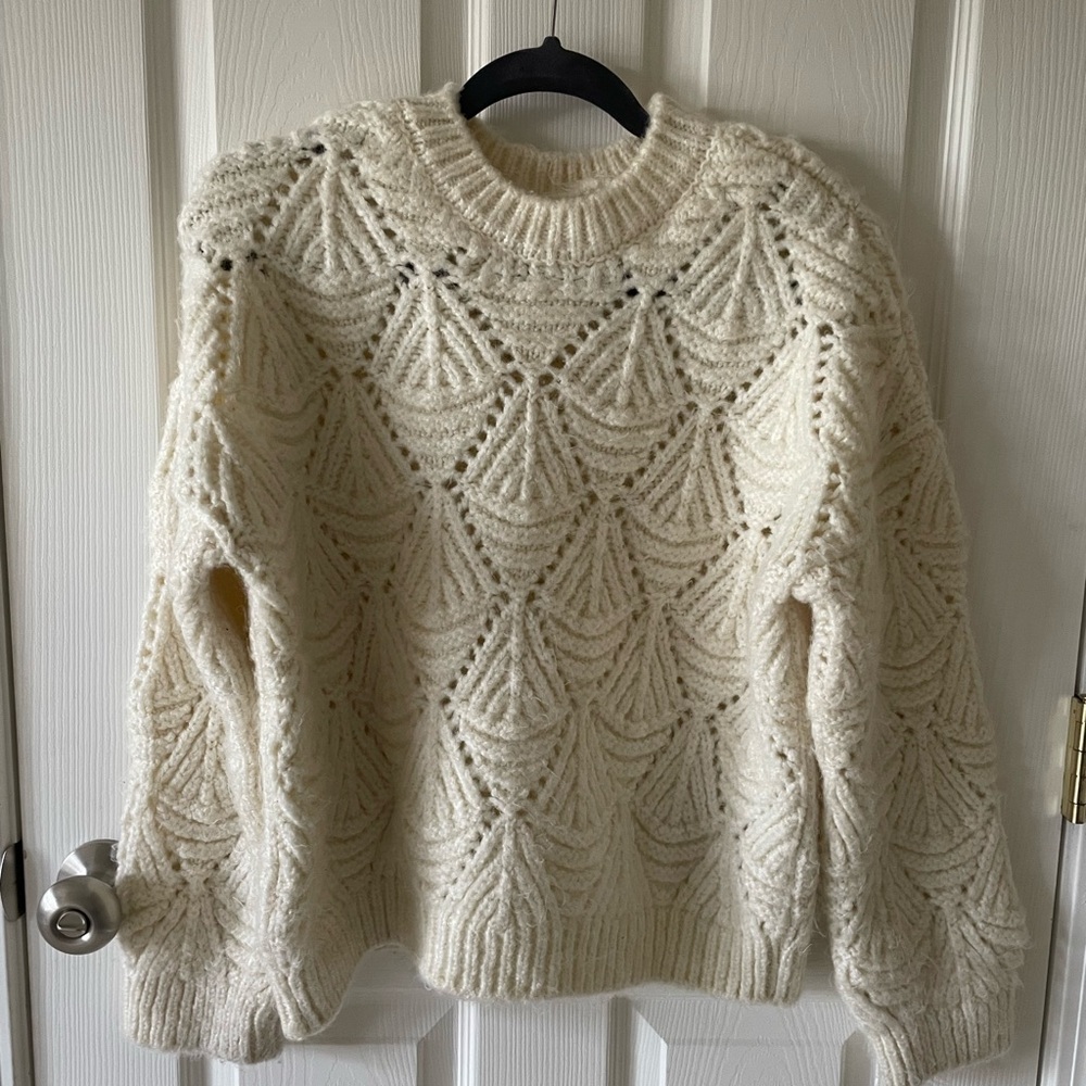 Topshop knitted stitchy sweater in ivory